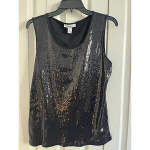 Style and Co. Sequin Tank Top Scoop Neck Sparkles! XLarge Cotton  EUC